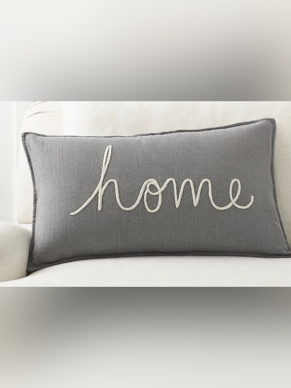 Pottery Barn Gray Embroidered Tag Lumbar Pillow